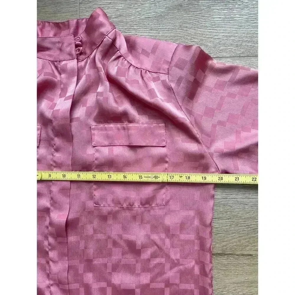 Vintage Alicia Women's Satin Style Long Sleeve Blouse Pink Size 10 Button Front - Picture 11 of 14